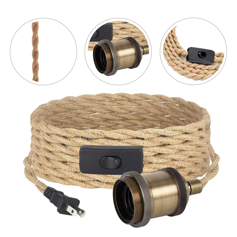 

1 комплект винтажных потолочных светильников из пеньковой веревки, винтажные подвесные светильники с вилкой Стандарта США (кофе)