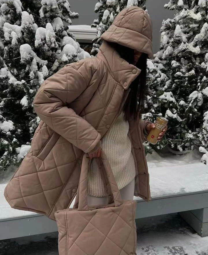 22 Autumn And Winter New Fashion Diamond Plaid Collar Warm Shoulder Bag Cotton Suit Harajuku Women Parka Tops Streetwear