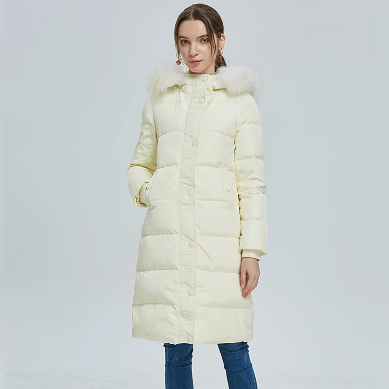 Down Coats Medium Length Over The Knee Women Winter Jacket  White Eiderdown Hooded Slimming And Thick Jacket