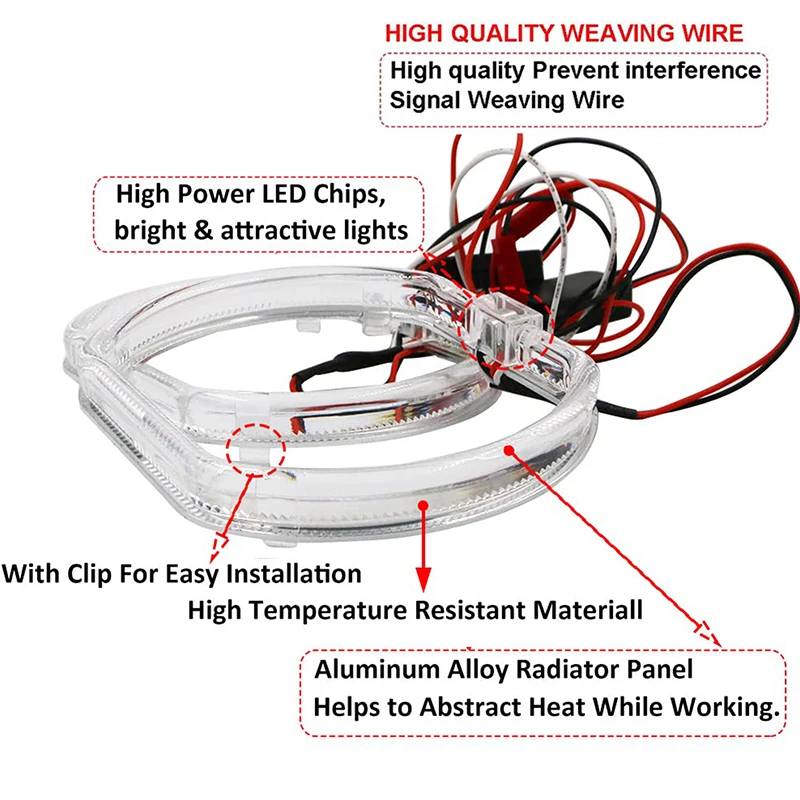 76 Мм Квадратные Светодиодные Ангельские Глаза С Акриловыми Крышками Набор Колец
