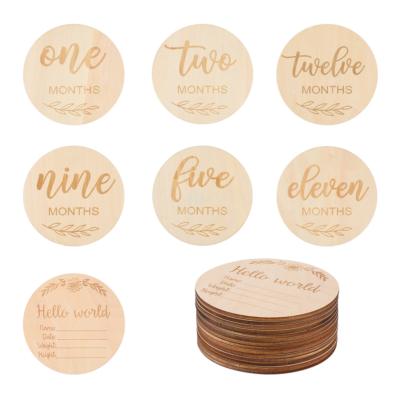 

14pcs Monthly Milestone Cards Double Sided Wooden Milestone Discs First Year Growth Cards Milestone Gift Sets Newborn Photo