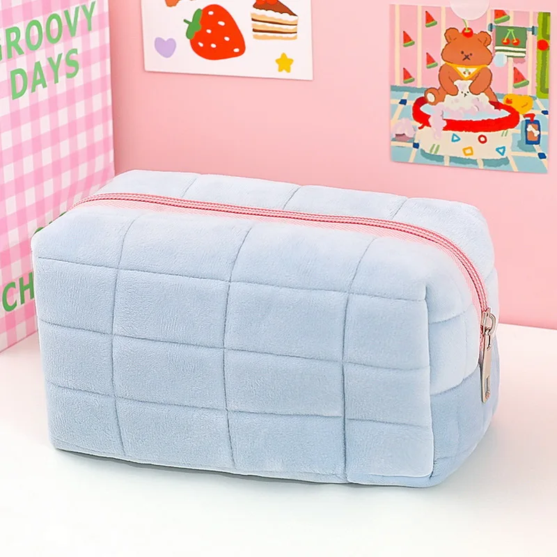 

Футляр для карандашей, большой емкости, плюшевая косметичка для хранения, Женский органайзер для косметики, ручная сумка, канцелярские прин...