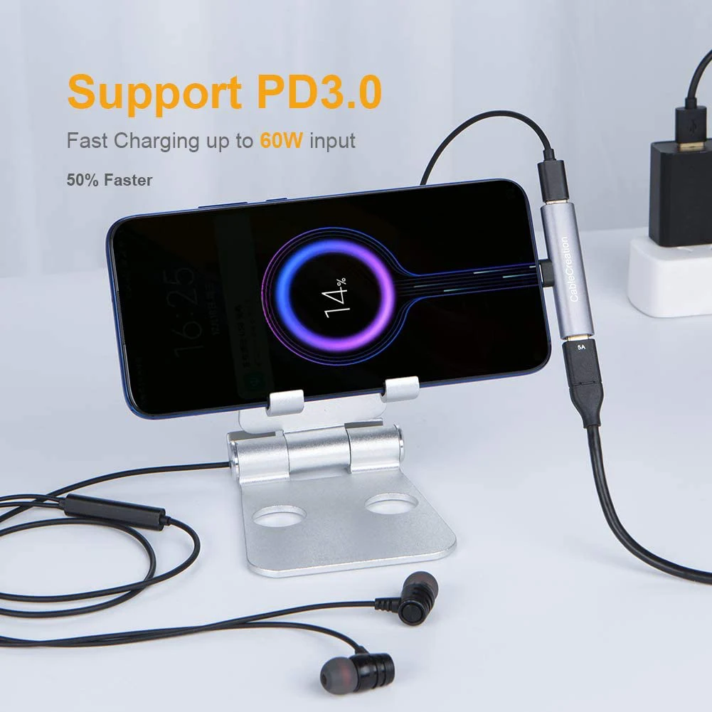 Разветвитель CableCreation USB C 2 в 1 адаптер для наушников с двумя разъемами типа аудио и