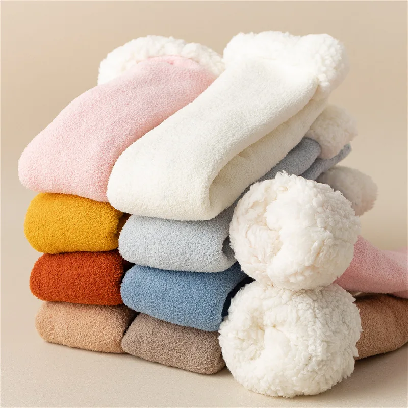 Winter Warm Fluffy Socks Indoor Floor Towel Socks For Women Coral Velvet Sockings Christmas Socks Gift Non-slip Foor Socks Woman