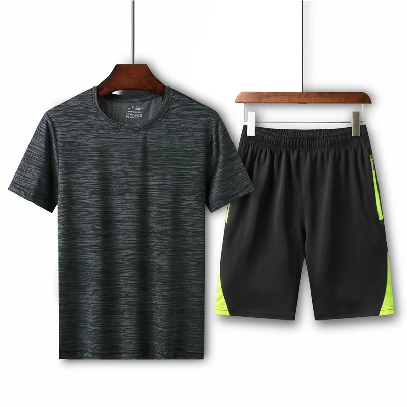 

Summer 2-piece Set Breathable Quick-drying Men Short-sleeved Top + Drawstring Men's Sports Shorts Training Male Suit M-8XL