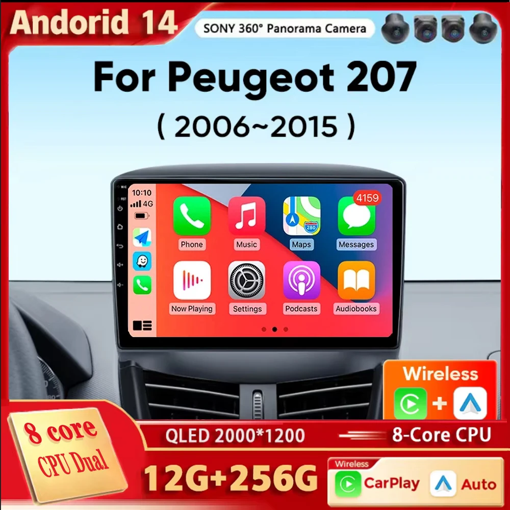 Android 14 Carplay Auto для Peugeot 207 CC 207CC 2006-2015 Автомобильный радиоприемник Мультимедийный