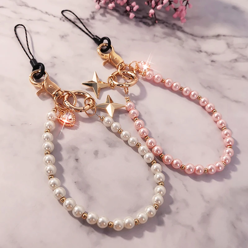 

Wrist Chain Pearl Women's Pendant High-end Rhinestone Pendant Mobile Phone Lanyard New Trendy Brand Anti-lost Pendant Short