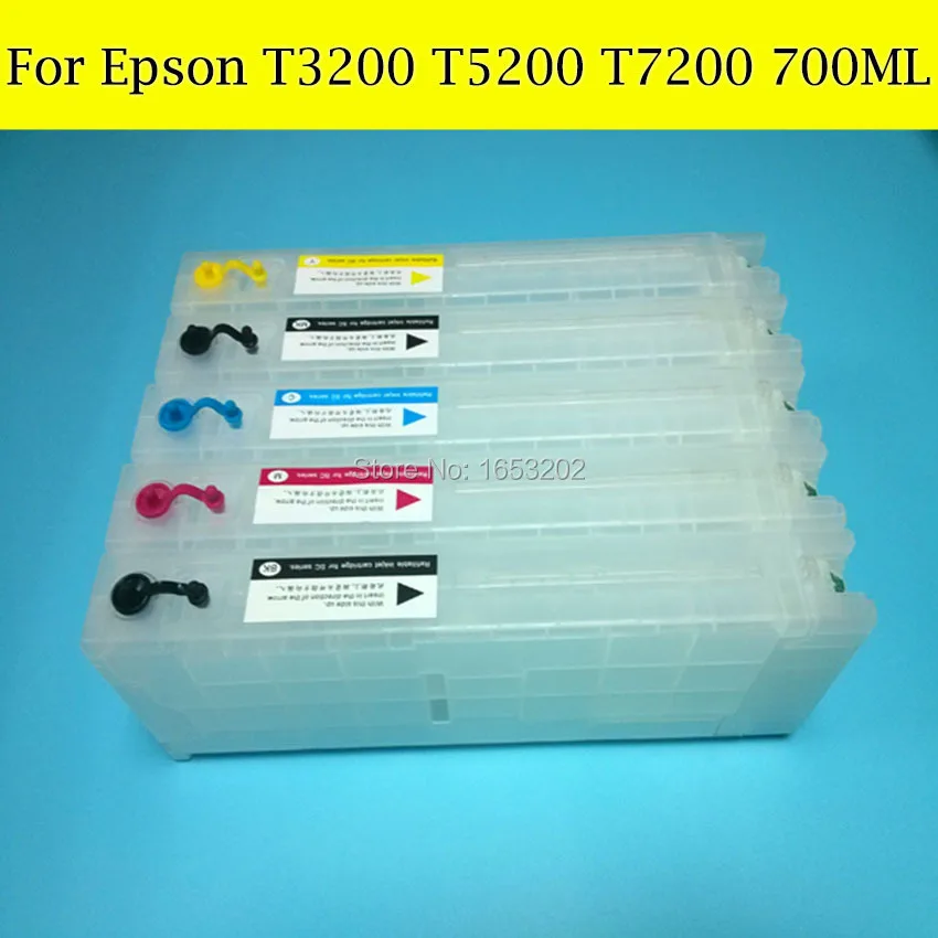 

5 Colors 700ML Refillable Ink Cartridge For Epson T3200 T5200 T7200 Printer Plotter With Permanent Chip