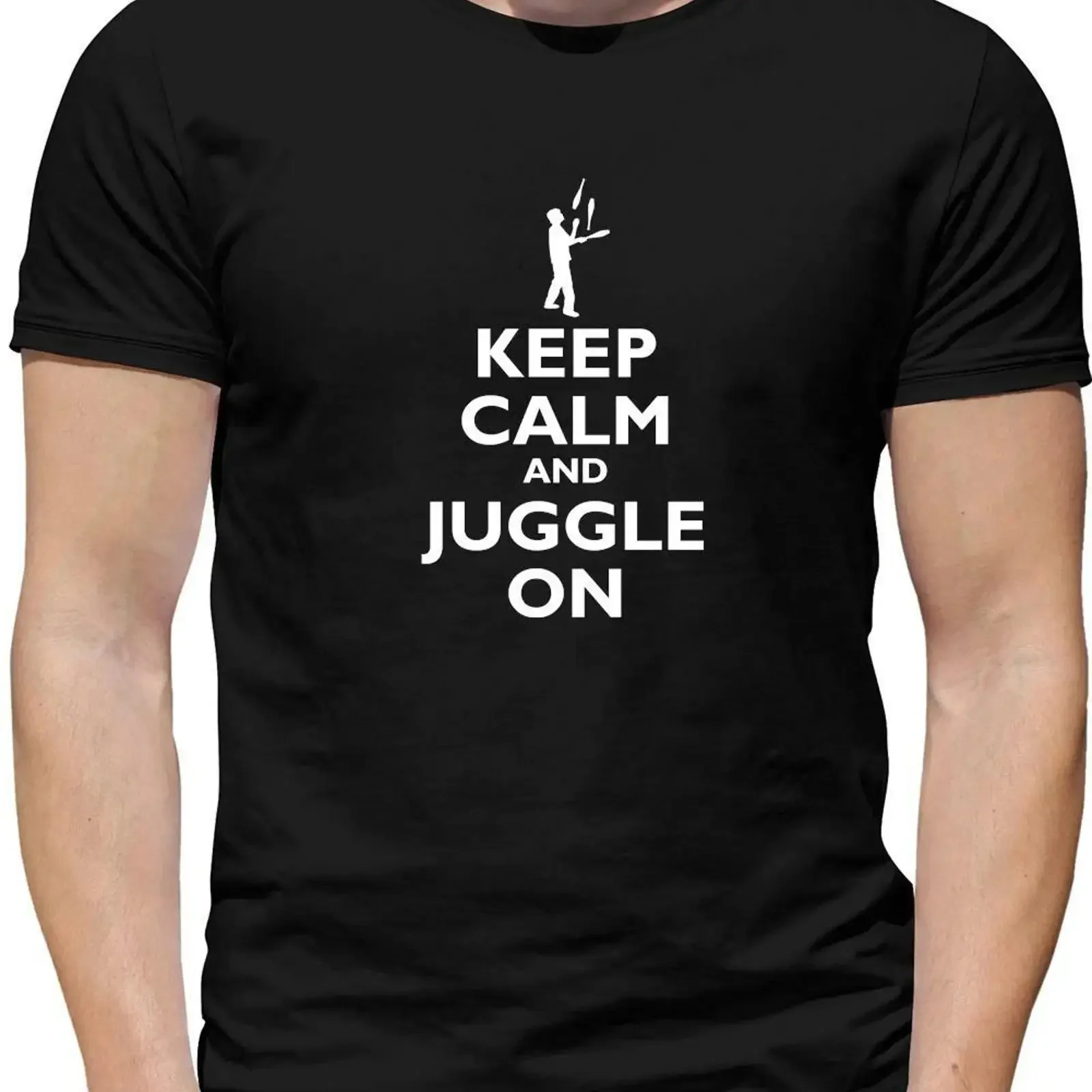 Фото Футболка Keep Calm And Jongle On Herren с принтом Jongleur Jonglier Zirkus Sport Werfen, винтажная, с эффектом потертости, унисекс, удобная, с графическим рисунком №1