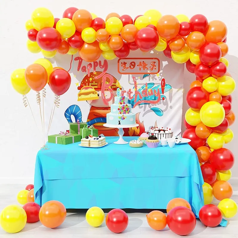 109pcs Fire Truck Balloons Garland Arch Kit Red Yellow Orange Latex Ballon for Birthday Party Firefighter Background Decorations