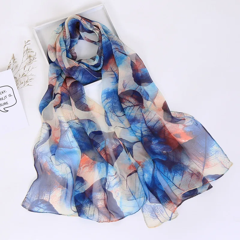 

Women Foulard Gradient Green Tree Leaf Print Chiffon Georgette Scarf Bandana Elegant Long Shawl Hijab Summer Sun Protection