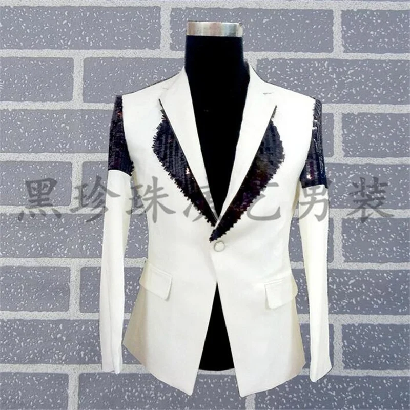 men suits designs white splice stage costumes for singers men sequin blazer dance clothes jacket star style dress punk fashion