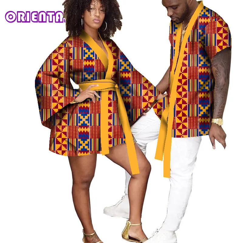 Couple African Matching Clothes Men Short Sleeve Shirt and Women Shirt Dress Casual African Clothes for Men Women WYQ771