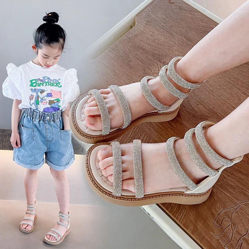 

Girl's Roman Shoes Summer Fashion Children Sandals Comfortable Princess Beach Shoes Kid Diamond Black Beige 3-12Years Old Kids