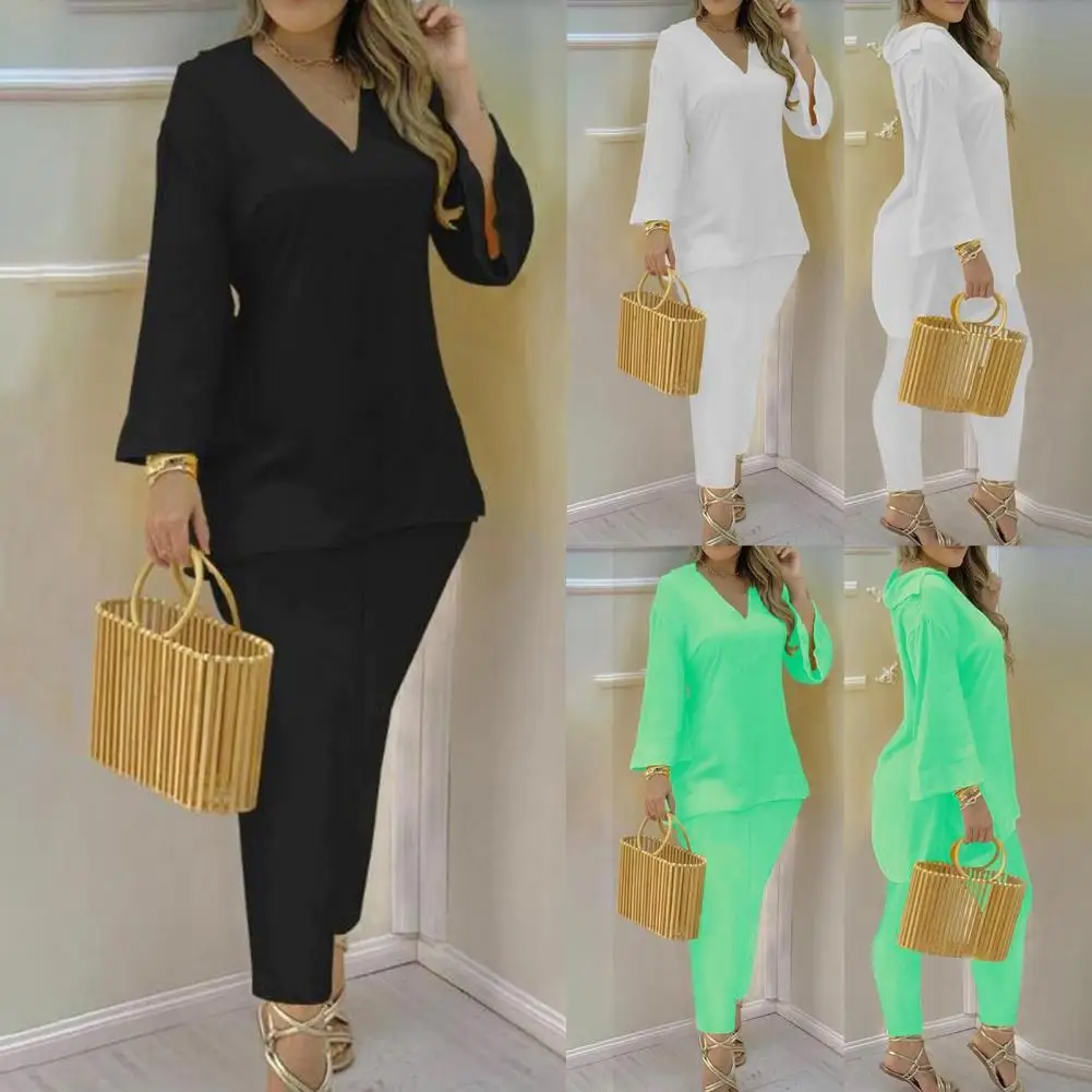 

1 Set Women Outfit Loose T-shirt Pants Loose-fitting Patchwork T-shirt Pants