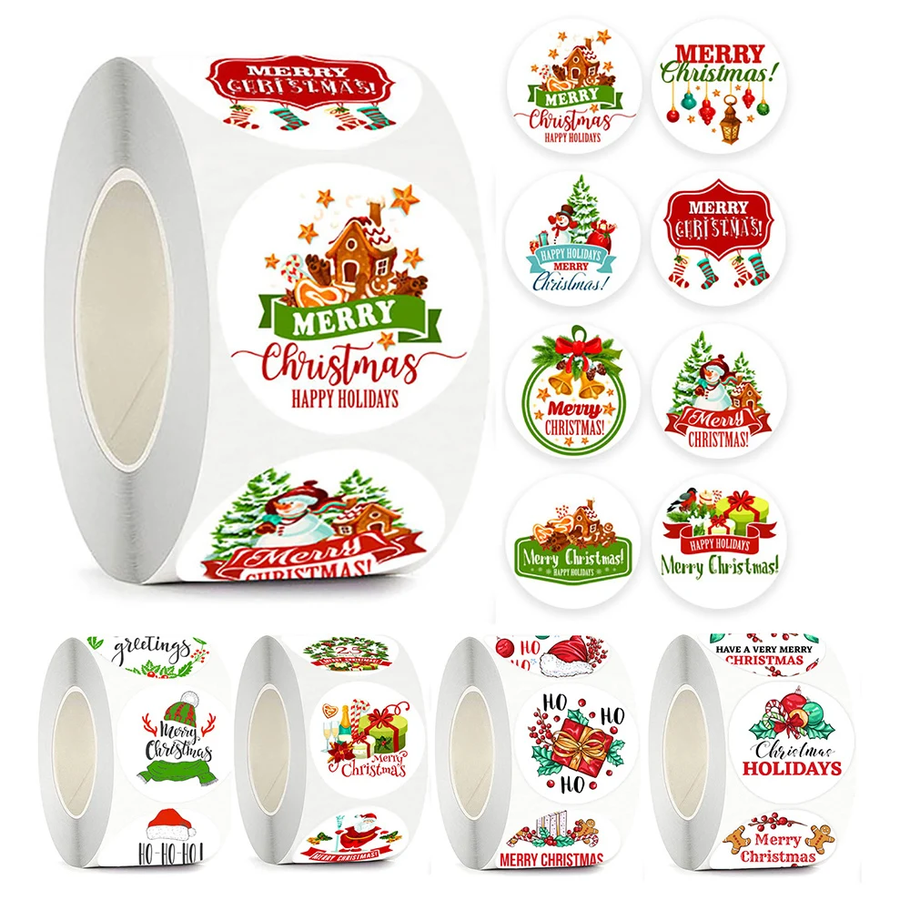 

500Pcs Cartoon Merry Christmas Sticker Santa Adhesive Decorative Stickers for Xmas Gifts Envelop Seals Cards Packages