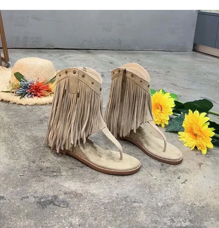 Женские босоножки с бахромой в римском стиле новый летний стиль 202 открытый носок