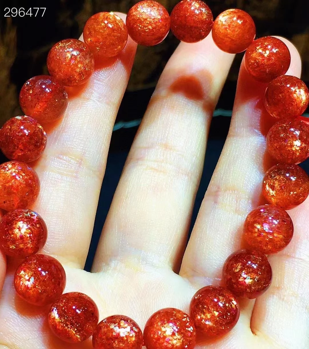 

Natural Gold Strawberry Quartz Orange Sunstone Bracelet 9.4mm Clear Round Beads Super 7 Crystal Women Men AAAAAA