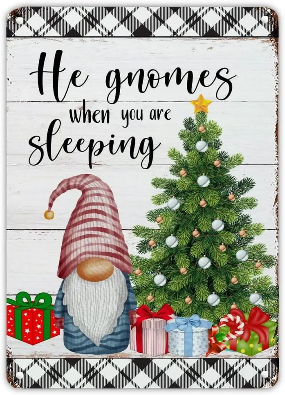 Рождественские гномы, когда вы спите, металлические жестяные знаки, конфеты, искусство, деревенский стиль, Приближается Рождество, настенное искусство, настенное украшение для дома