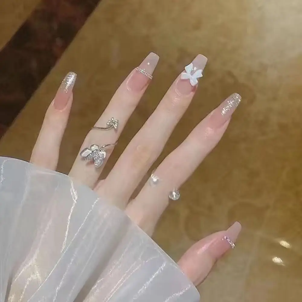 

Nail Art Fake Nails Japanese Ballerina Press on Nails Set Diamond Streamer Flash Fly Butterfly Seamless Removable False Nail