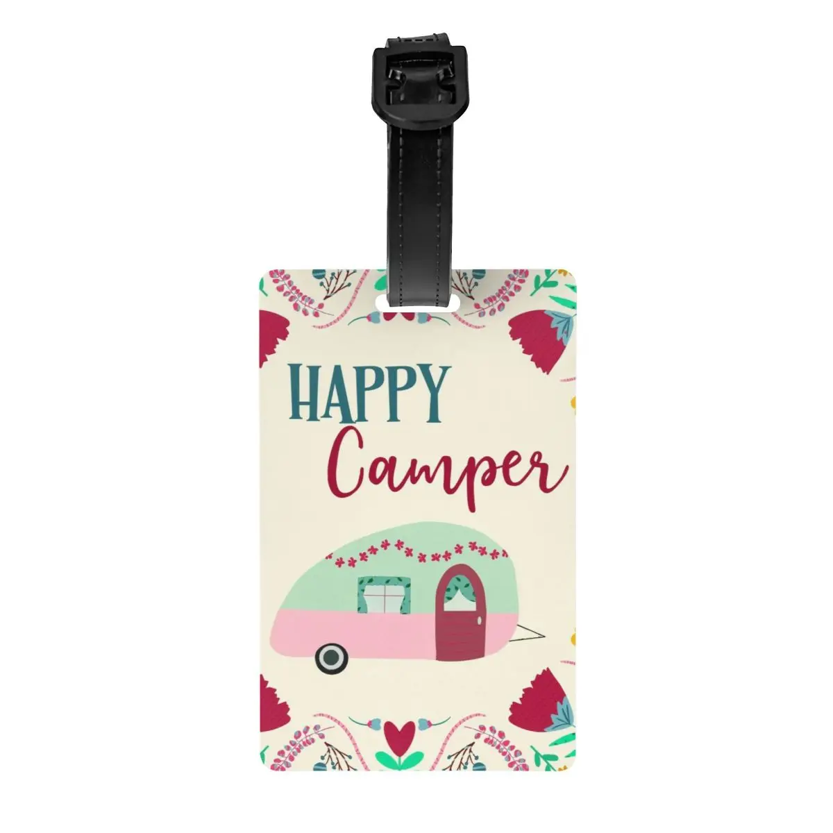 

Happy Camper Van Life Luggage Tags for Suitcases Fashion Cartoon RV Camping Baggage Tags Privacy Cover Name ID Card