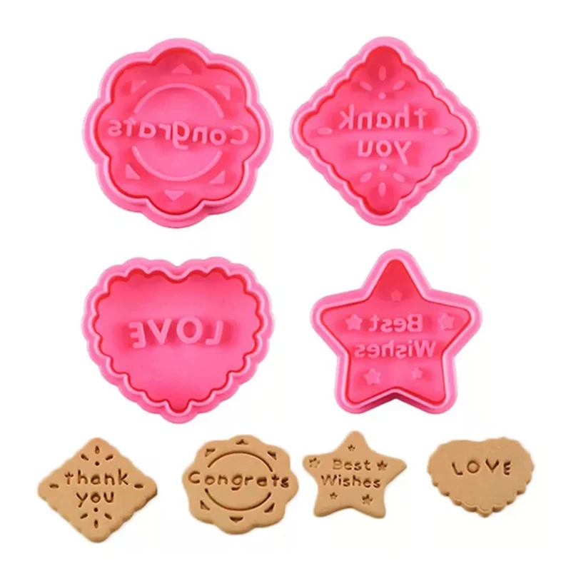 

4Pcs Festival Blessing Cookie Cutters Molds with Good Wishes Pastry Tools Biscuit Stamps For Baking Fondant Kitchen Accessories