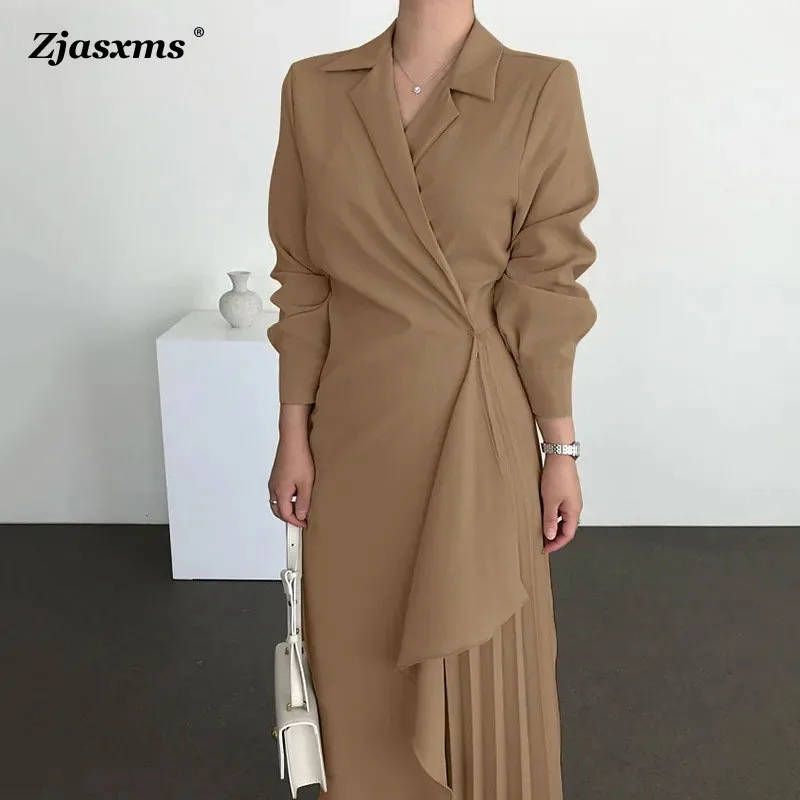 

Fashion Lady Suit Collar Office Business Long Dress Retro Autumn Women Long Sleeve Shirts Dress Elegant Spring Solid Color Dress