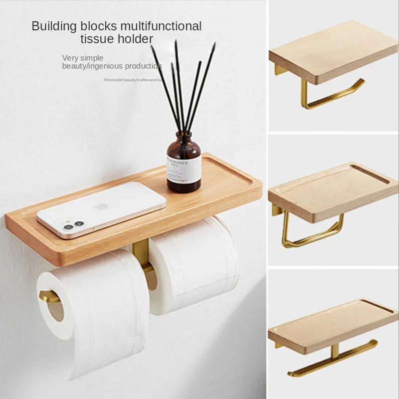 

Wood Double Toilet Paper Holder Wall Bathroom Accessories Toilet Paper Roll Holder Rack Storage Basket מחזיק נייר טואלט