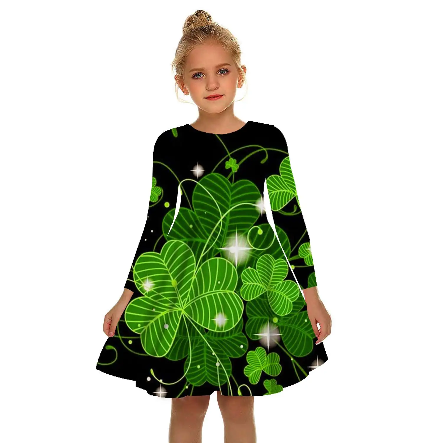 

3D Print green Flowers Plants Print Dress Girls Gift Color Dress White Girl color Dress 2-17Y Children Kids Summer girl Dresses