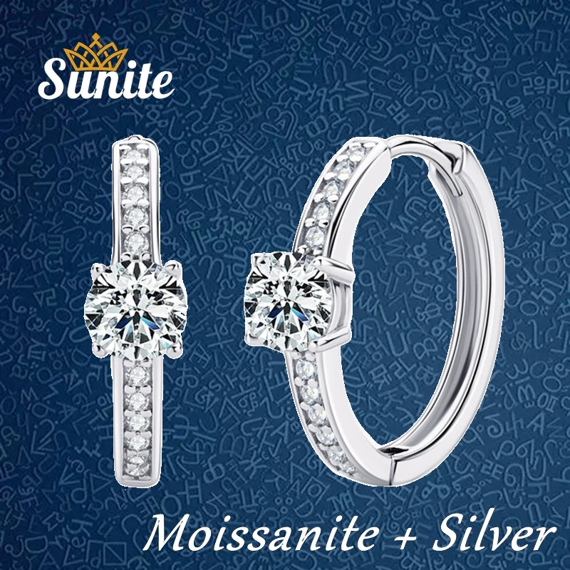 

Sunite 1.0ct Moissanite Diamond Hoop Earrings for Women Girls Wedding Jewelry Engagement Gift Gold Plated 925 Sterling Silver