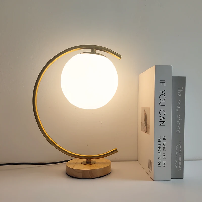 

Nordic glass ball Wood table lamp bedroom living room decor lights Study Reading Desk Lamp bedside Night Lamp Gold Black Lightin