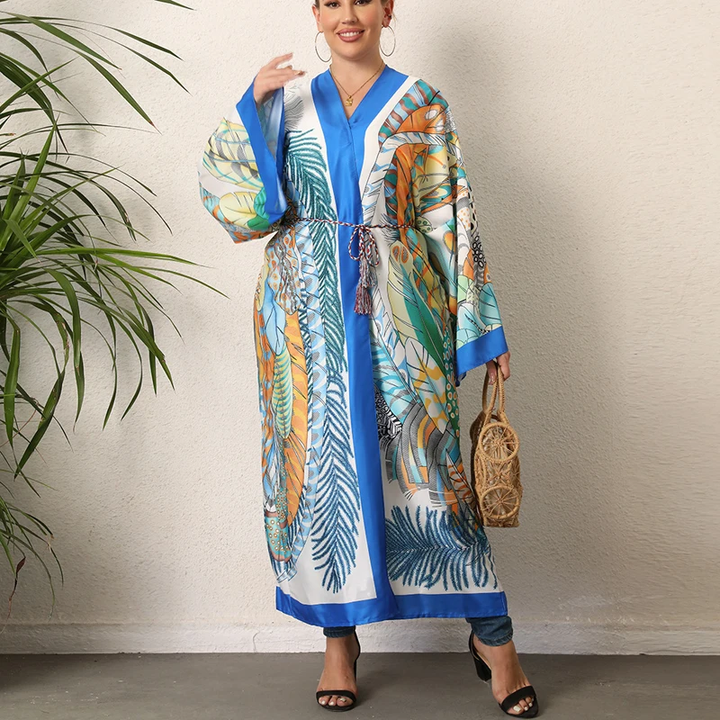 

2023 New Boho Print Long Dress Bikini Wrap Cover-ups Women Summer Clothes Beach Wear Swim Suit Cover Up kaftan kimono