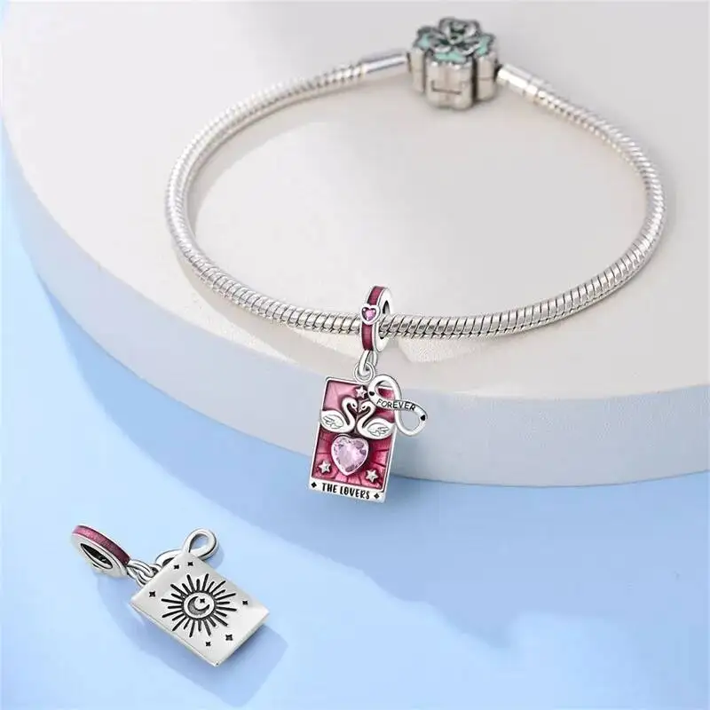 Фото Hapilife 100% серебряные подвески из стерлингового серебра 925 пробы: изысканные карты Таро, кроваво-красная огненная змея, розы, бусины для DIY украшений №3