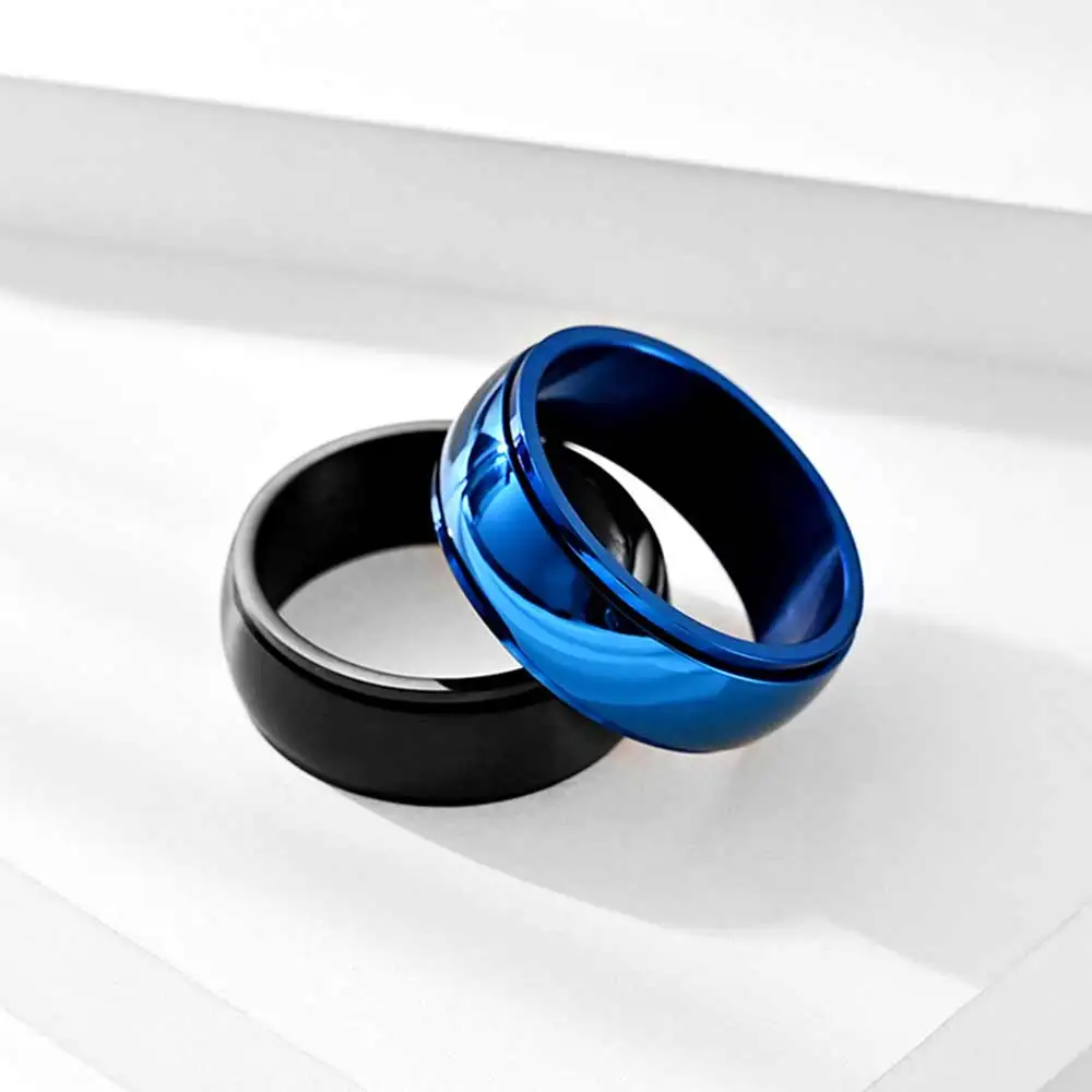 

Stainless Steel Male Men Rotated Rotatable Rings Black Blue Color Fashion Jewelry USA Size 6 7 8 9 10 11