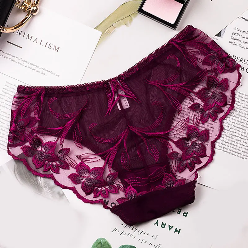 

Big Flower Embroidered Lace Panties Women's Underwear Panties Briefs Low Waist Large Size Seamless Sexy Women intimates Lingerie