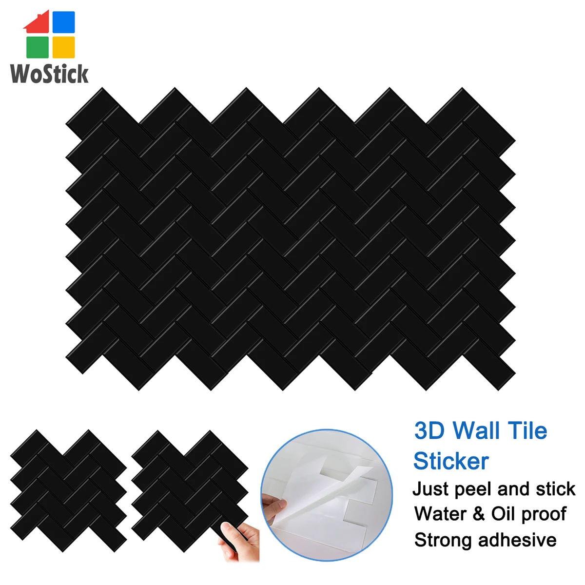 

Самоклеящиеся водонепроницаемые обои в форме елочки для внутреннего дизайна стен, чистый черный цвет 3D наклейки для настенной плитки