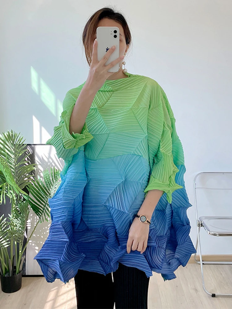 LANMREM плиссированные градиентные рубашки для женщин 2022 осень и лето новый цветной