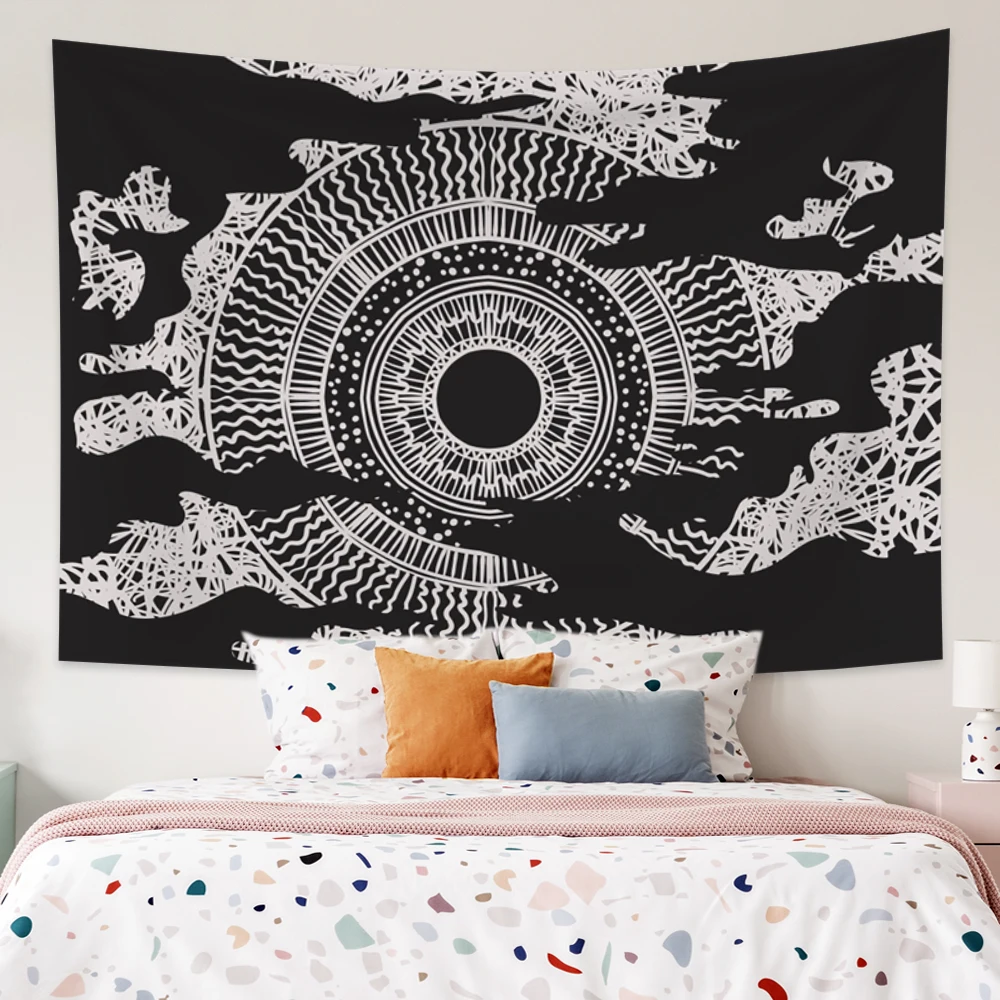 

White And Black Tarot Tapestry Psychedelic Clouds Hippie Boho Wall Hanging Aesthetic Living Room Bedroom Art Decoration Blacket