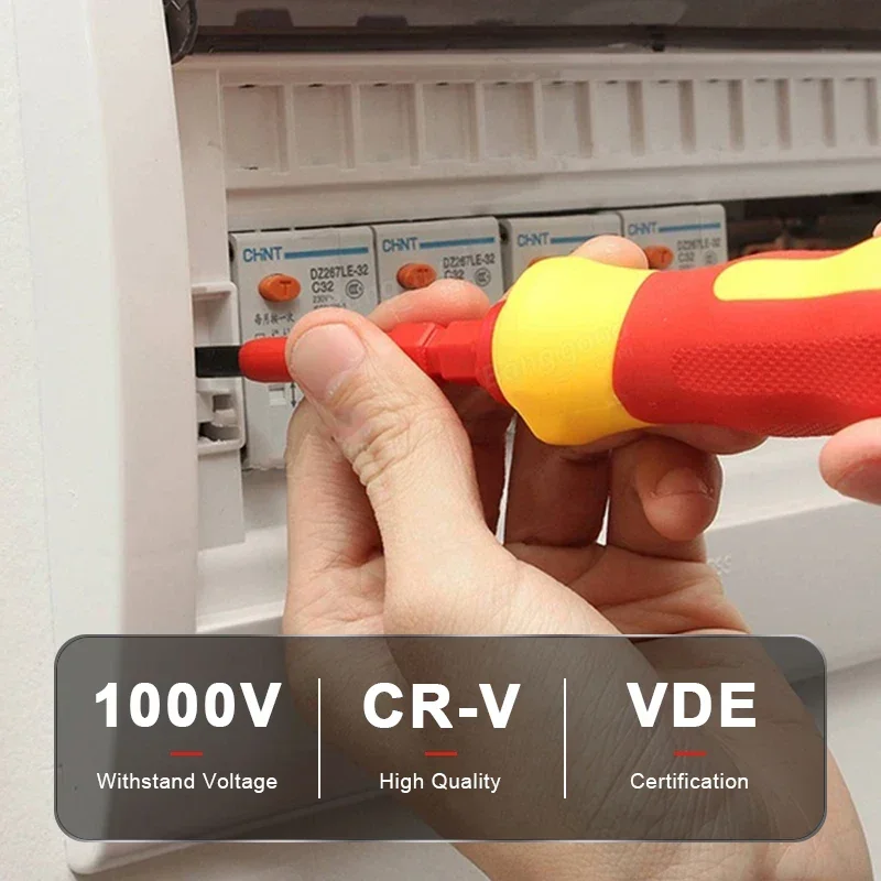 Изолированная Отвертка с шлицевыми насадками 1000 В набор инструментов VDE ручным