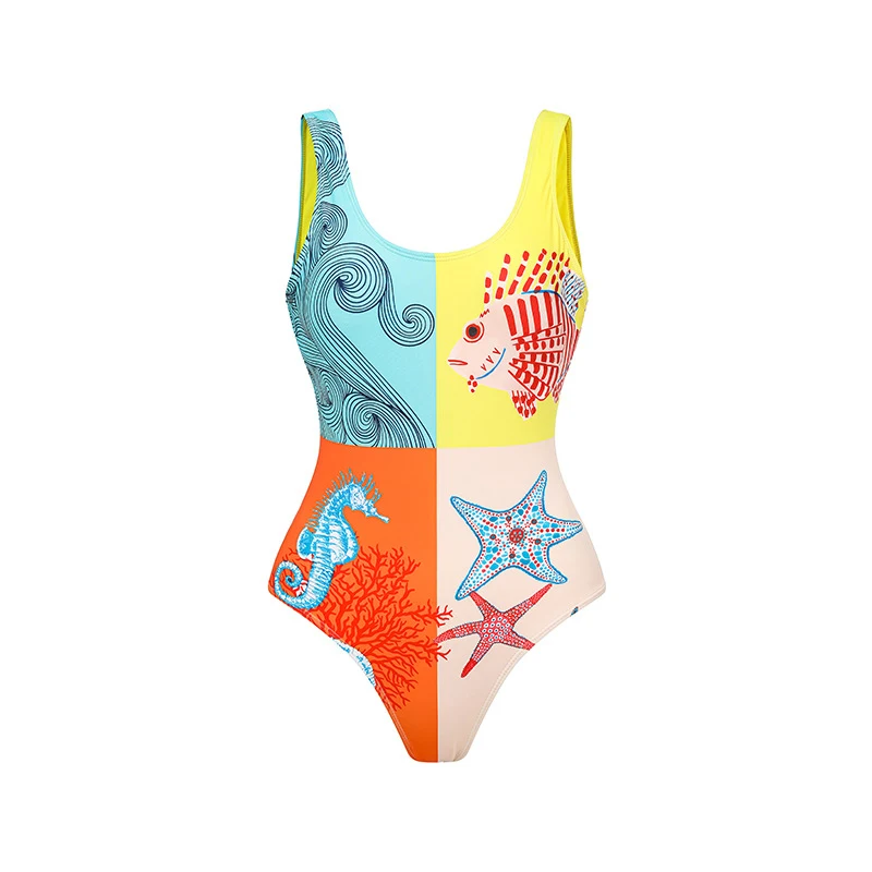 

Swimsuit Women Onepiece Bikini 2023 Swimwear New Beachwear Female Color One Piece Sexy Backless Tight Swim Print Polyester Suit