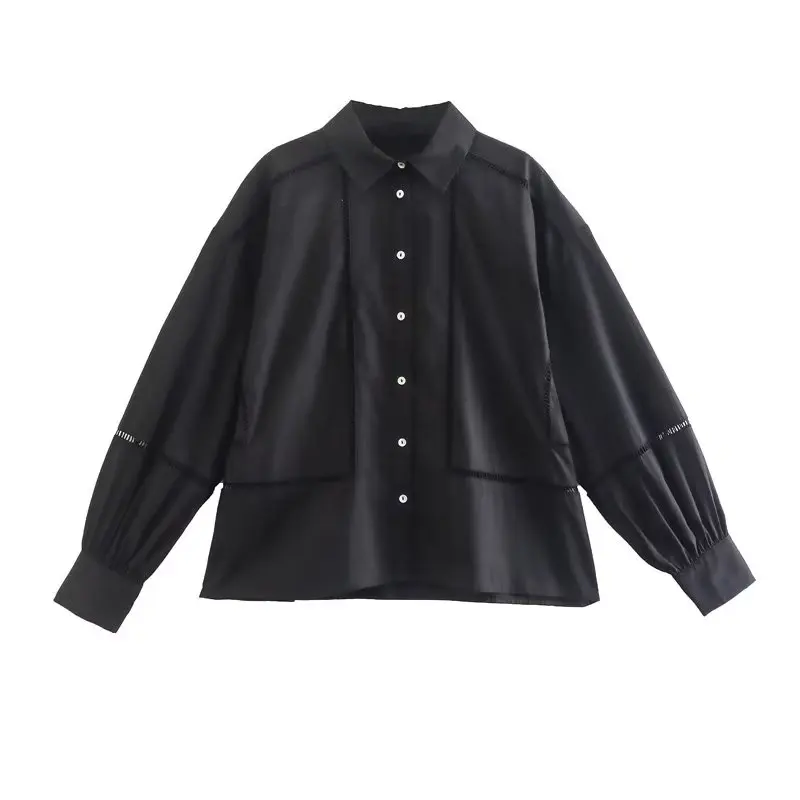

Shirt Top Blouse 2022 New Fashion Black Hollow Autumn Shirts Women Elegant Chic Youth Ladies Loose Shirts Street Fashion Shirts