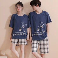 new short sleeve sleepwear couple men and women matching home set cotton pjs cartoon prints leisure nightwear pajamas summer
