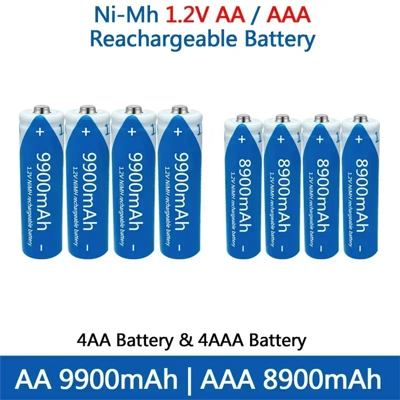 Фото Аккумуляторы NI-MH AA AAA 1.2В, 9900мАч/8900мАч, высокой емкости, для фонариков, игрушек, часов, сменные батареи №2