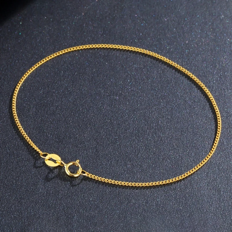 

Real Pure 18K Yellow Gold Chain Thin 1.2mm Curb Link Bracelet Anklet 15cm-24cm