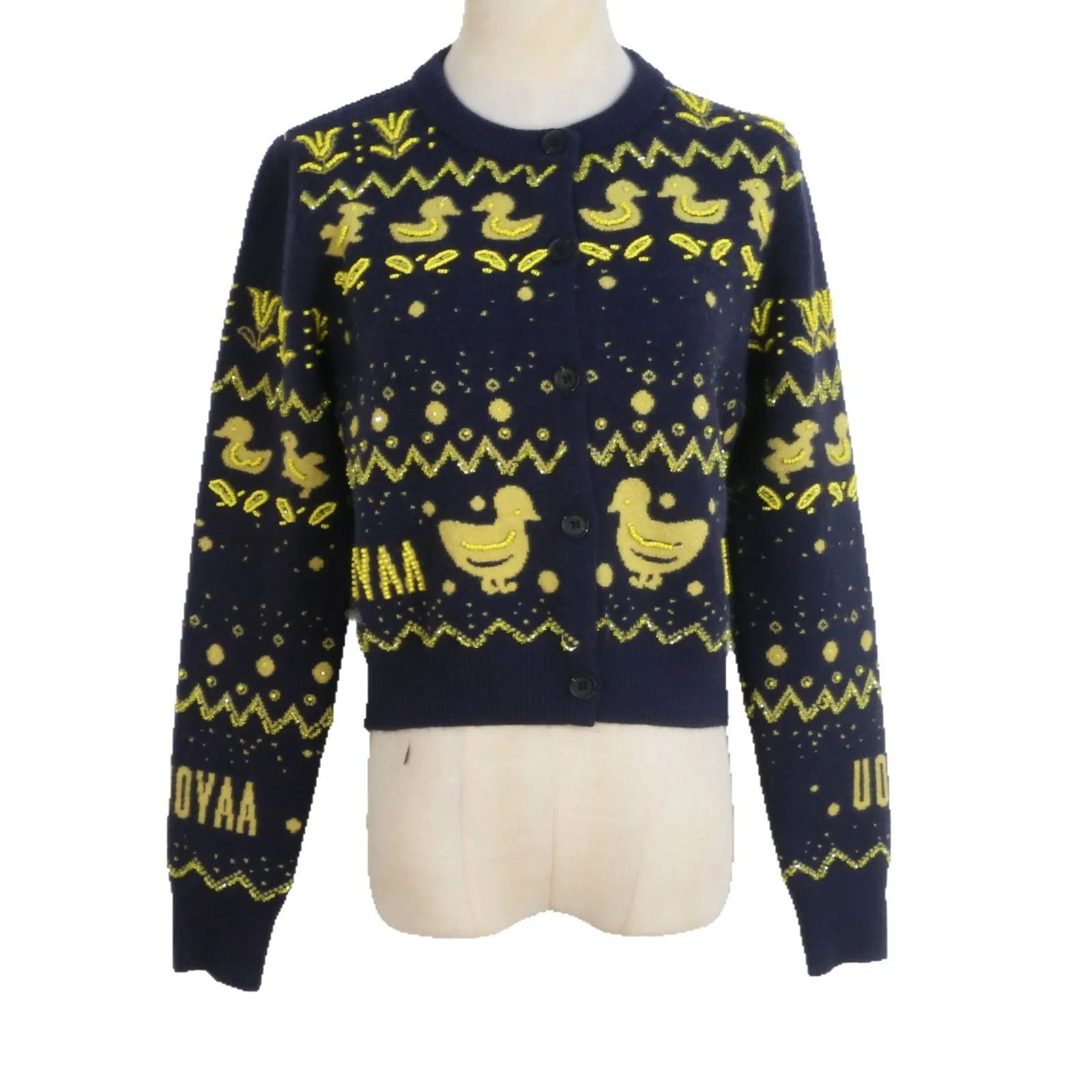 SONDR Темно-синий шерстяной кардиган с утиным дизайном