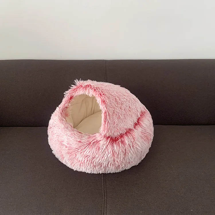 

New Warm Dog Cat Bed Round Long Plush Cat's House Cave Pet Kitten Cushion Basket Sleepping Mat for Cats Small Chihuahua Nest