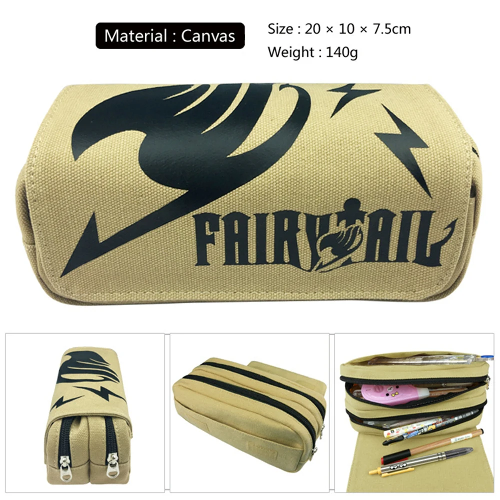 

Anime Fairy Tail Canvas Pencil Case Travel Cosmetic Cases Boys Girls Stationery Student Bilayer Zip Penbag Cartoon Make Up Bag