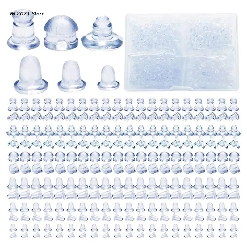 

300 Pairs Silicone Earring Backs 6 Different Shapes Clear Safety Earring Backing