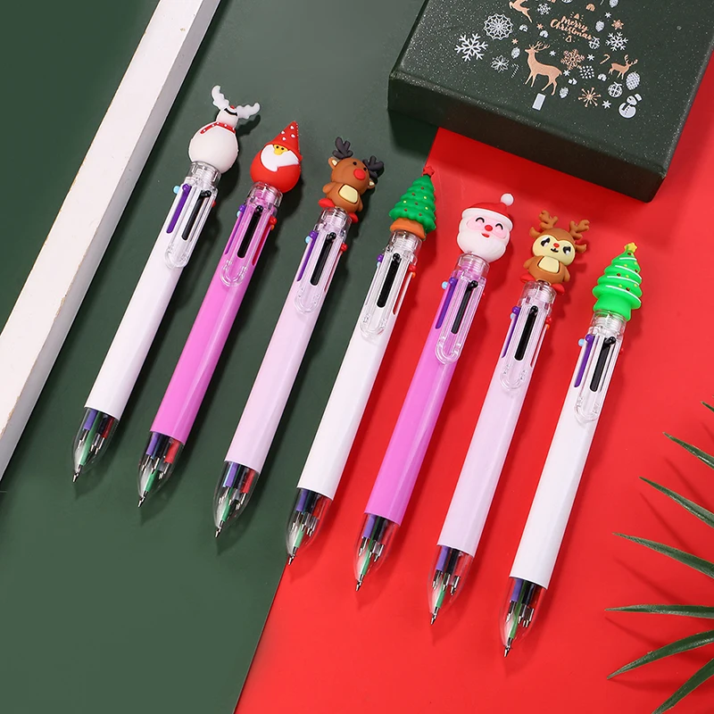 

6 Colors Cute Christmas Ballpoint Pen Cartoon 0.5MM Ball Pen Office School Writing Supplies Novelty Pen Stationery Xmas Gift