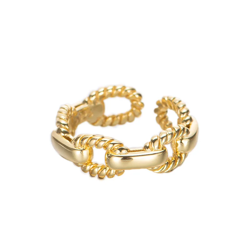 

Fashion 925 Sterling Silver Minimalist Nickel Free Rope Chain Rings For Trendy Women Thick Gold Plated Adjustable Jewelry